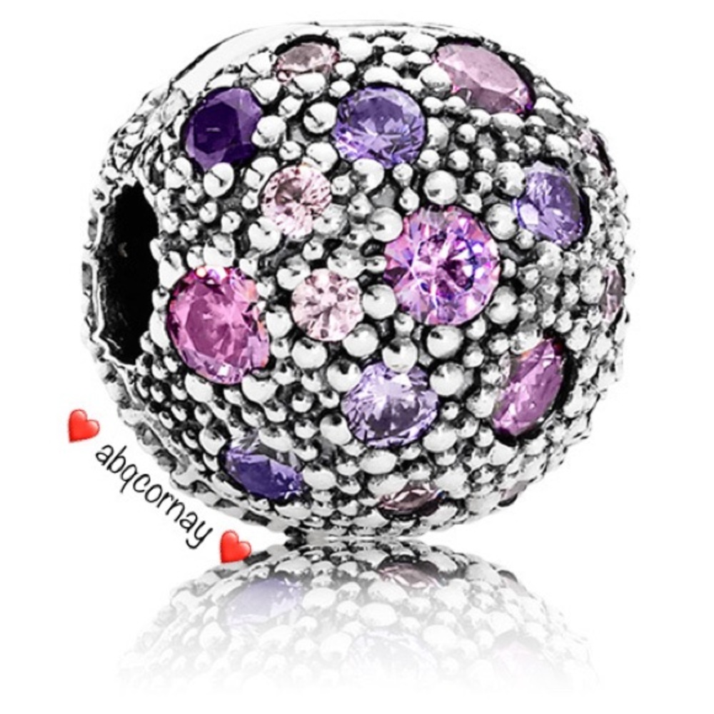 EUC Pandora 791286CFPMX Sterling Silver Cosmic Stars Clip w/ Purple & Pink CZ